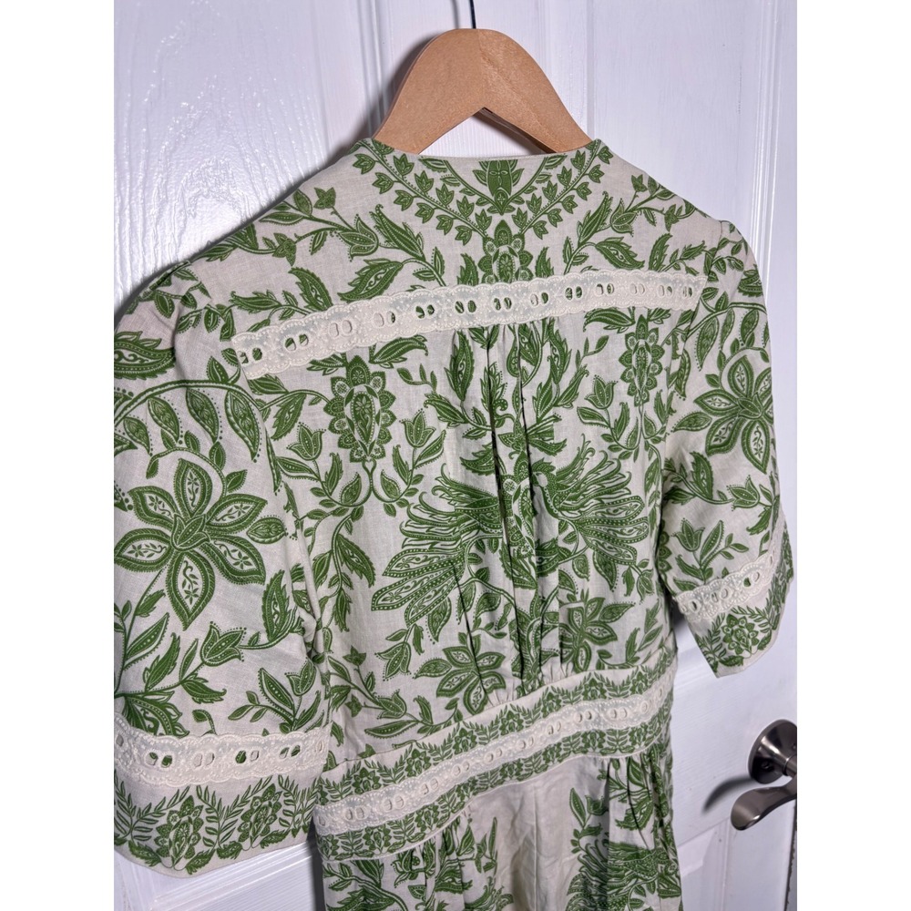 Farm Rio Green White Floral Embroidered Linen Miranda Romper Small - Picture 5 of 7